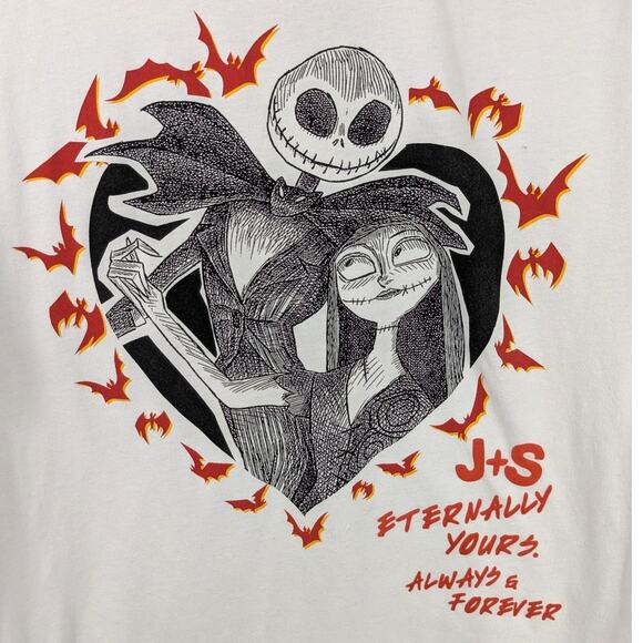 Disney Nightmare Before Christmas 1X Jack Sally Eternal Love Graphic T-Shirt - Picture 2 of 5